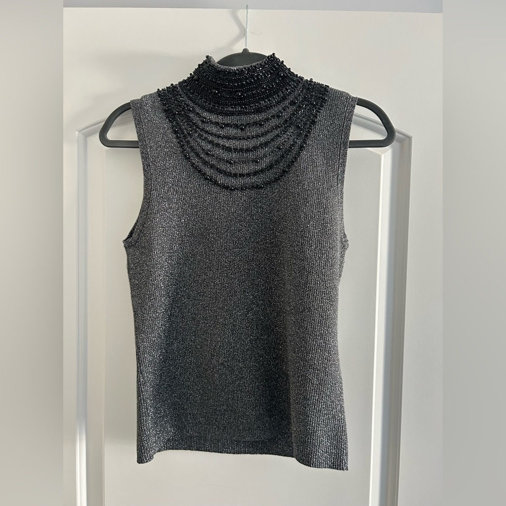 Evie Sleeveless Black & Grey Beaded Shirt